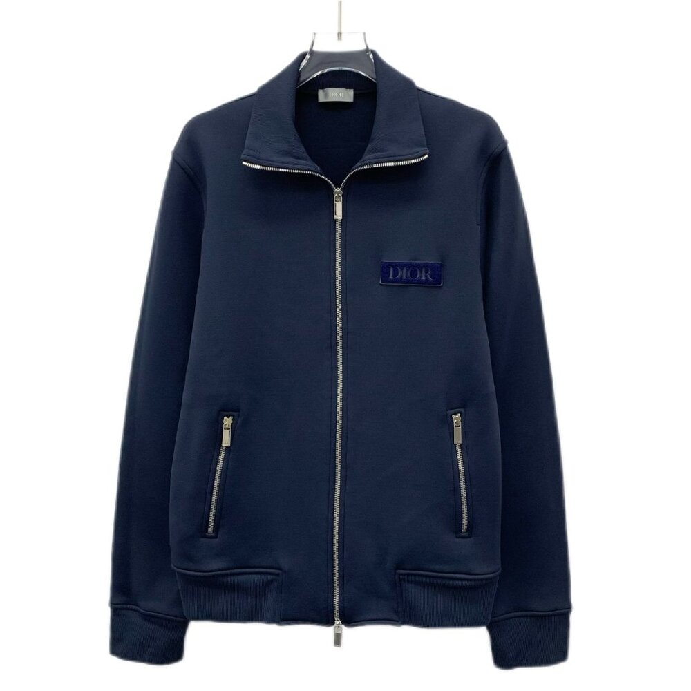 CM0201 Dior Navy Blue Full-Zip Sweatshirt With Logo Patch & Zippered Pockets